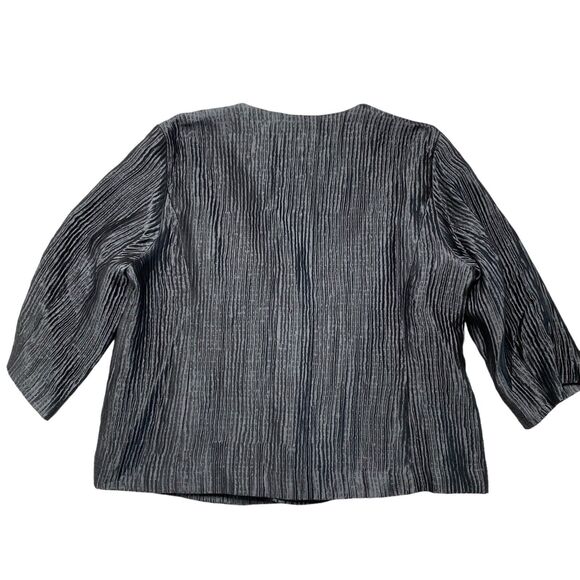 EILEEN FISHER Silver Gray Ribbed Silk Lined Collarless Jacket Size XL Formal - Picture 5 of 12
